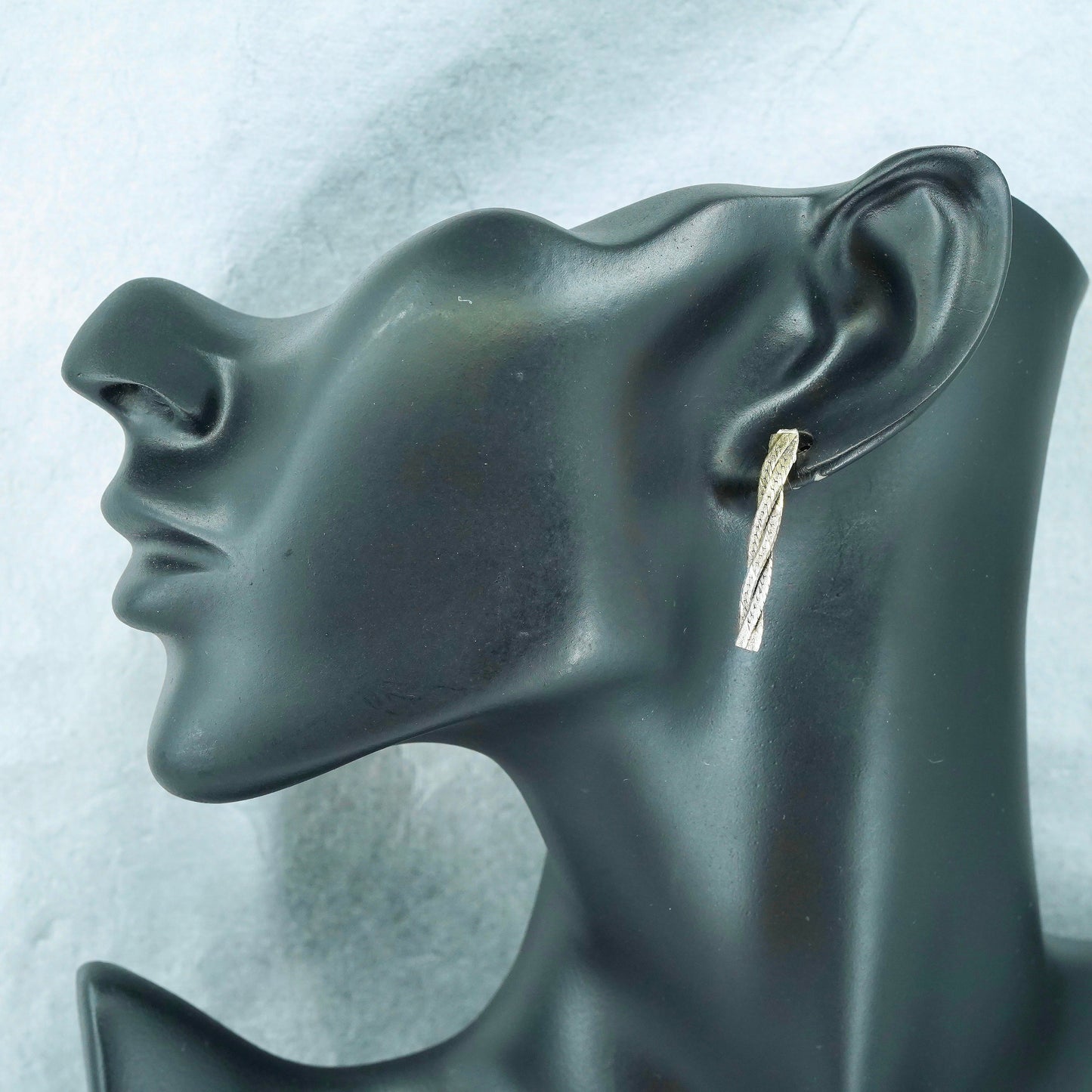 Vintage Sterling 925 silver handmade twisted herringbone earrings drops