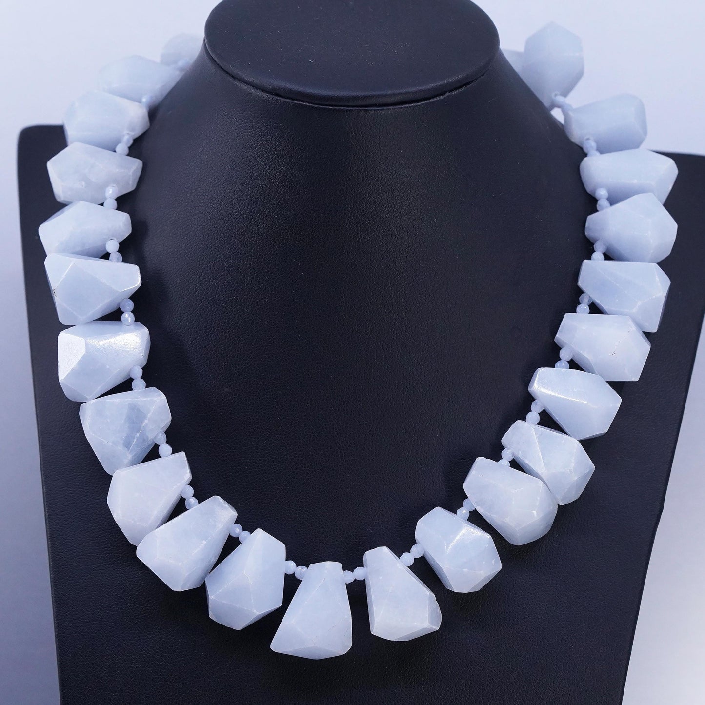 16", Vintage 925 Sterling Silver handmade necklace blue calcite nugget beads