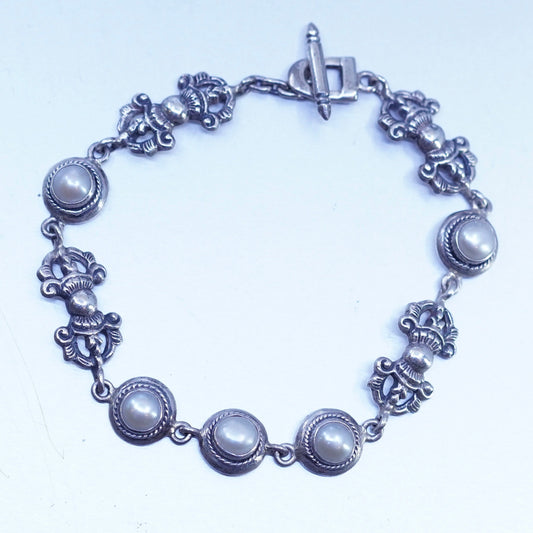 7.25”, Sterling 925 silver bracelet with freshwater pearl and toggle closure