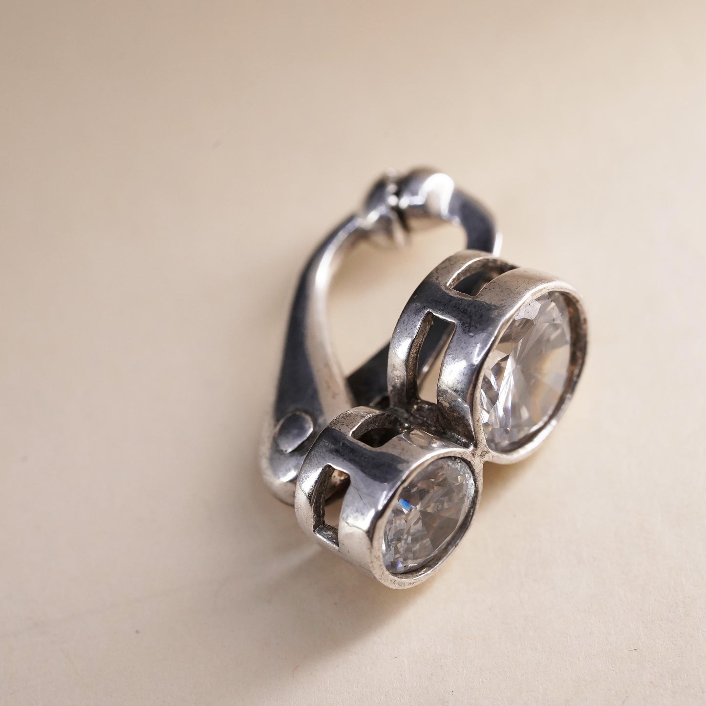 0.75”, Fashion sterling silver single earring, 925 silver huggie hoop with clear Cz