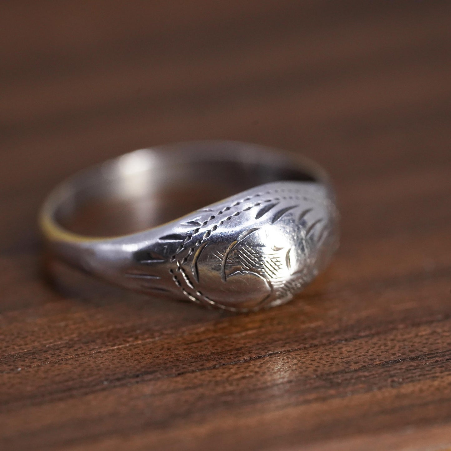 Size 4, vintage Sterling silver handmade ring, 925 textured band