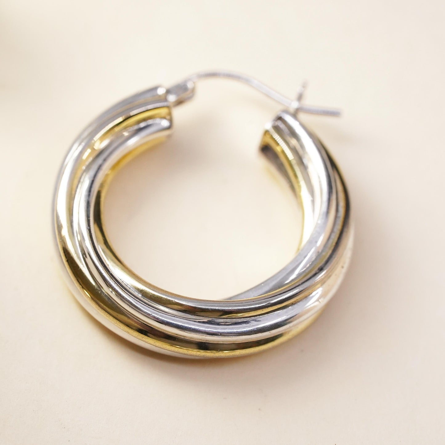 1.25", Vintage sterling 925 silver single earring, minimalist twisted bold hoop