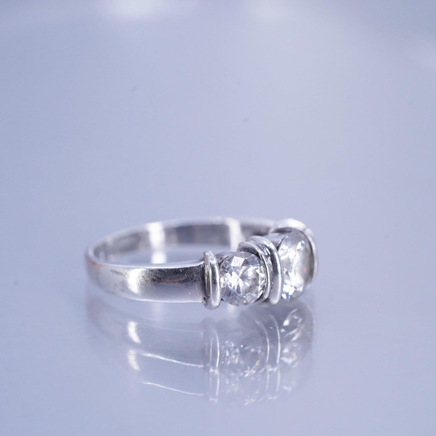 Size 7, vintage Sterling 925 silver handmade engagement ring with cluster Cz