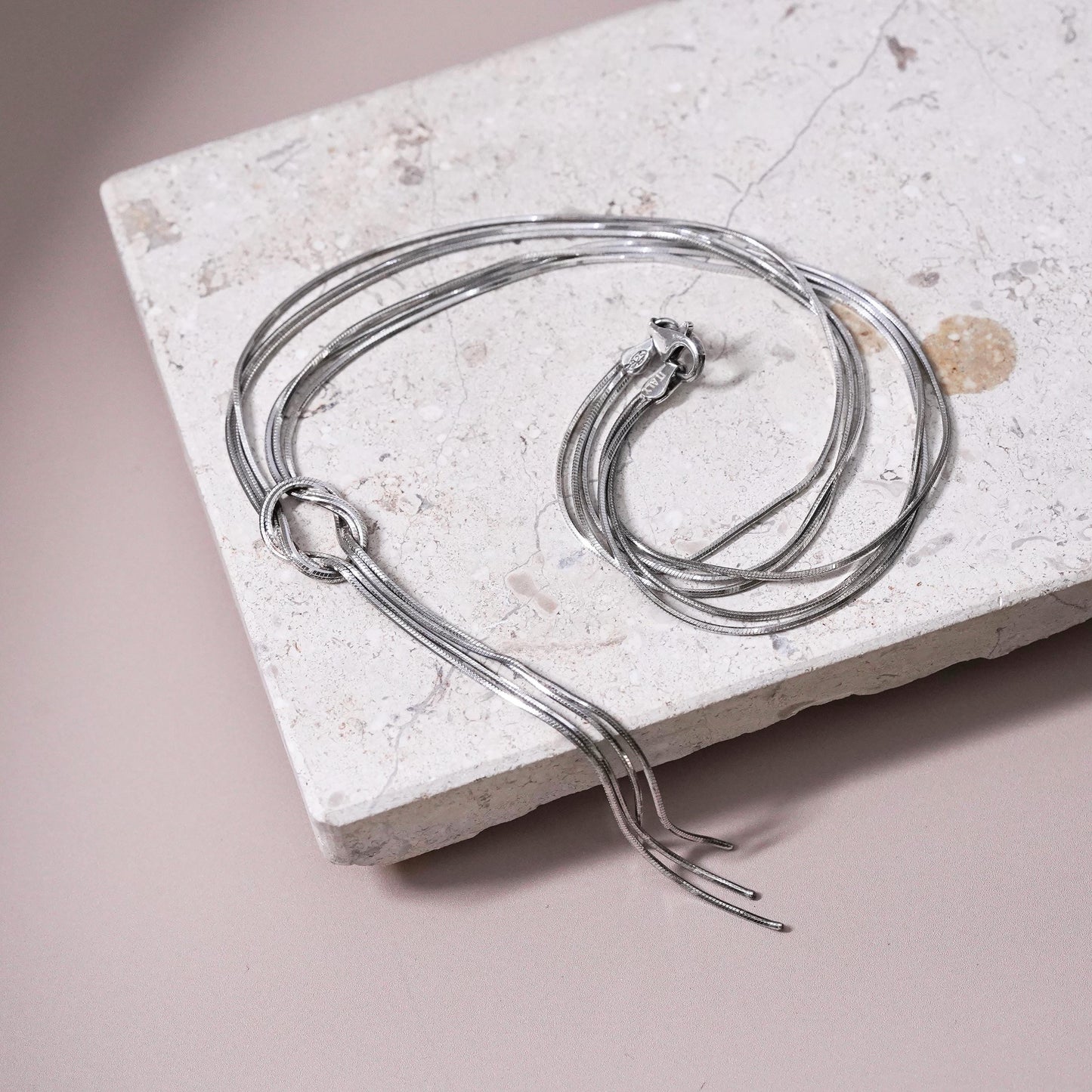 16”, multi 3 strands Sterling silver necklace, 925 snake chain knotted pendant