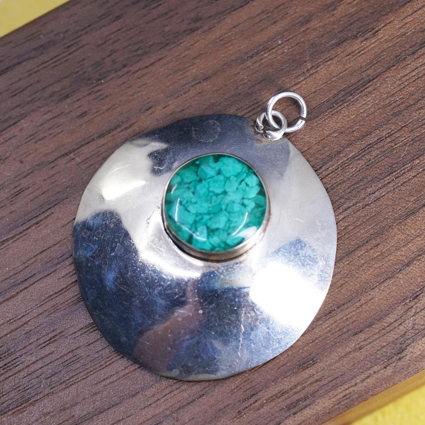 Vintage Sterling silver handmade pendant with circle turquoise