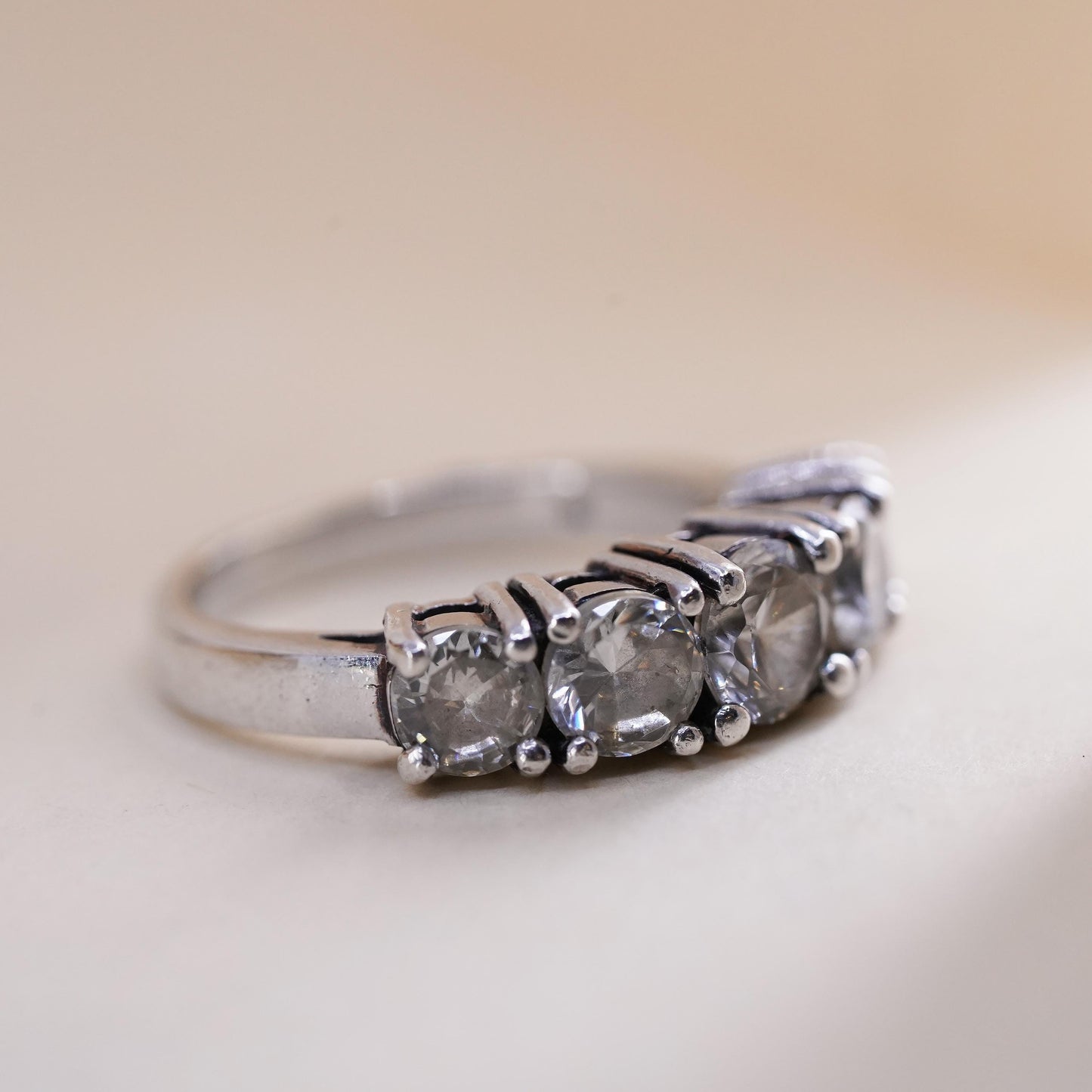 Size 8, Sterling silver ring, 925 silver with round cut crystal CZ cluster ring