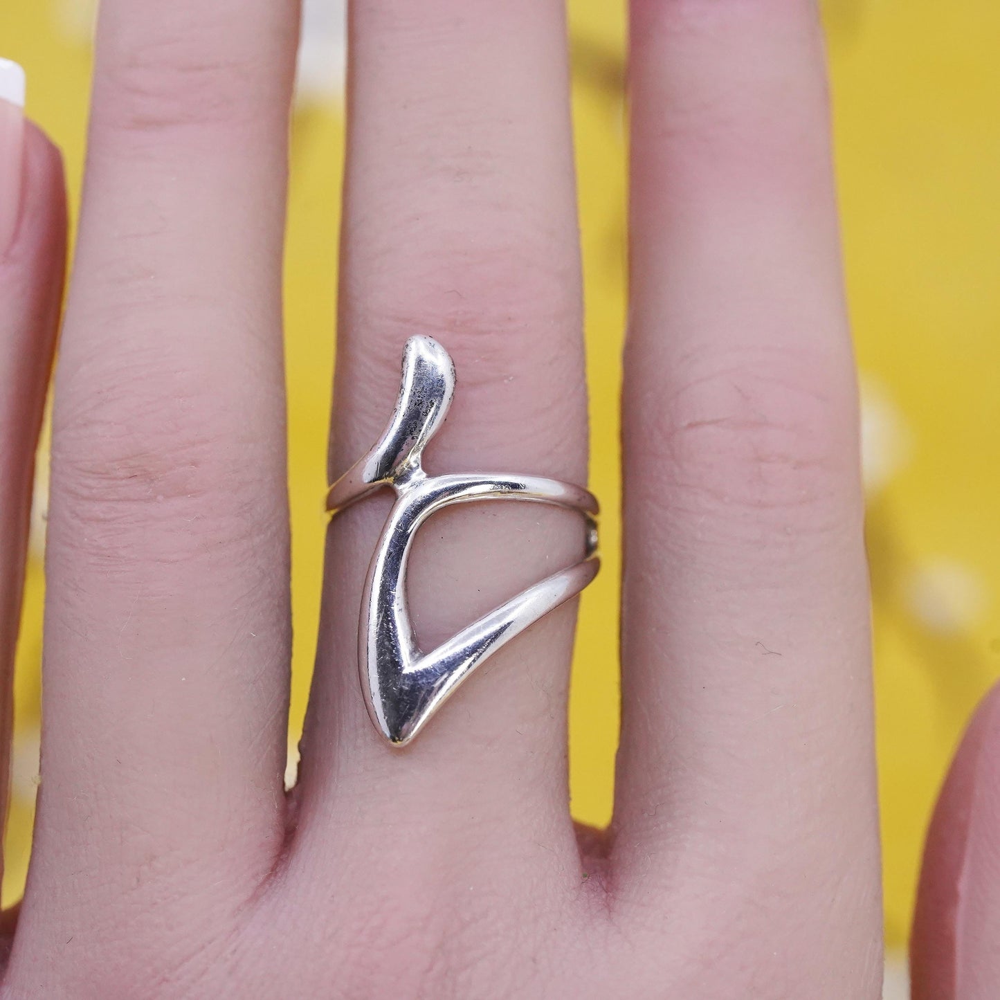 Size 7.25, vintage Sterling silver handmade ring, Modern 925 wavy band
