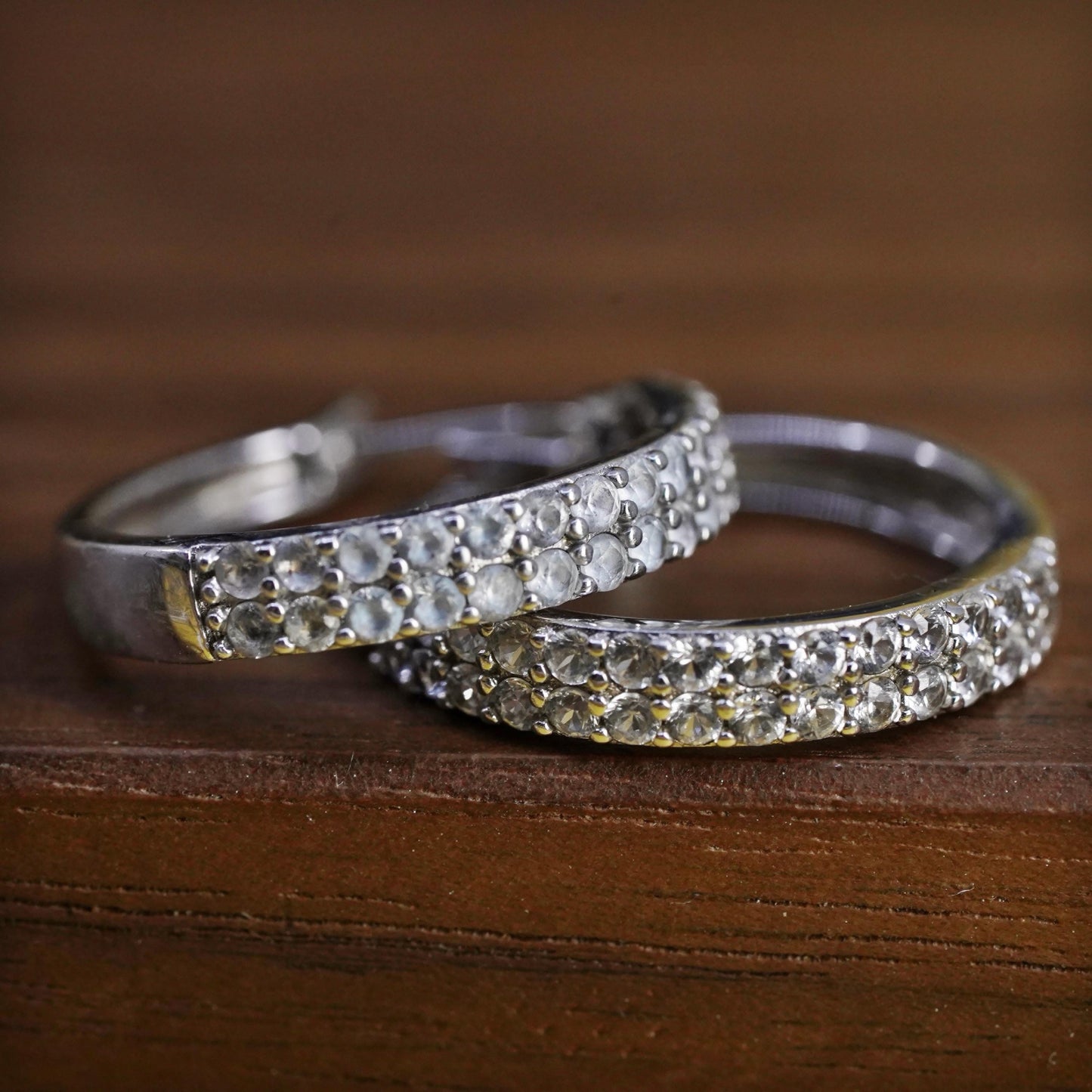 0.75", vintage Sterling silver hoop earrings, 925 huggie with cluster diamonds