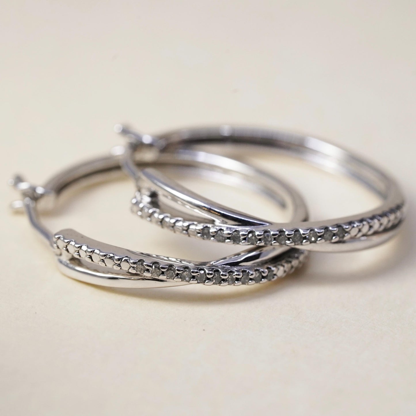 1", SUN sterling silver earrings, 925 silver huggie hoops cluster diamond