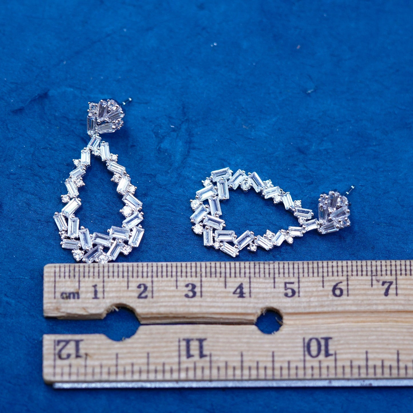 Vintage sterling 925 silver handmade earrings with cluster cz teardrop drops