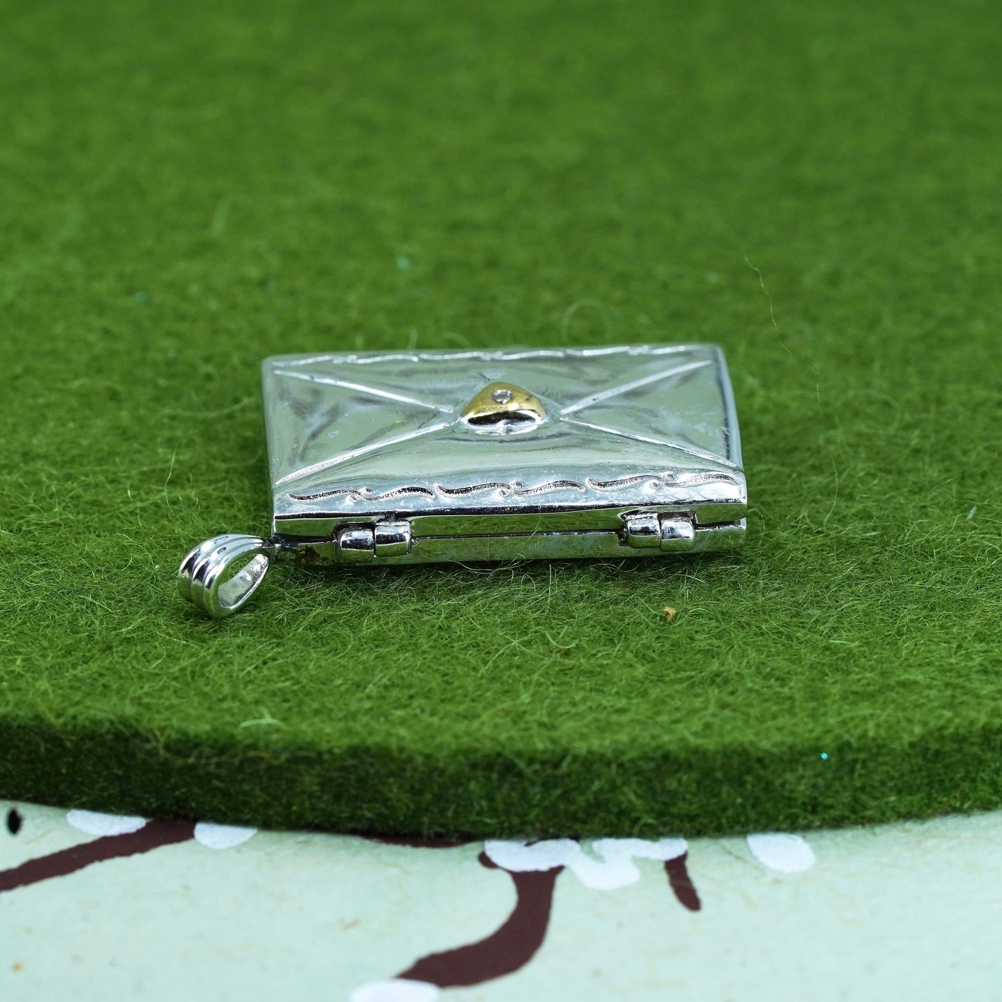 two tone sterling silver heart charm, 925 daughter love letter diamond heart