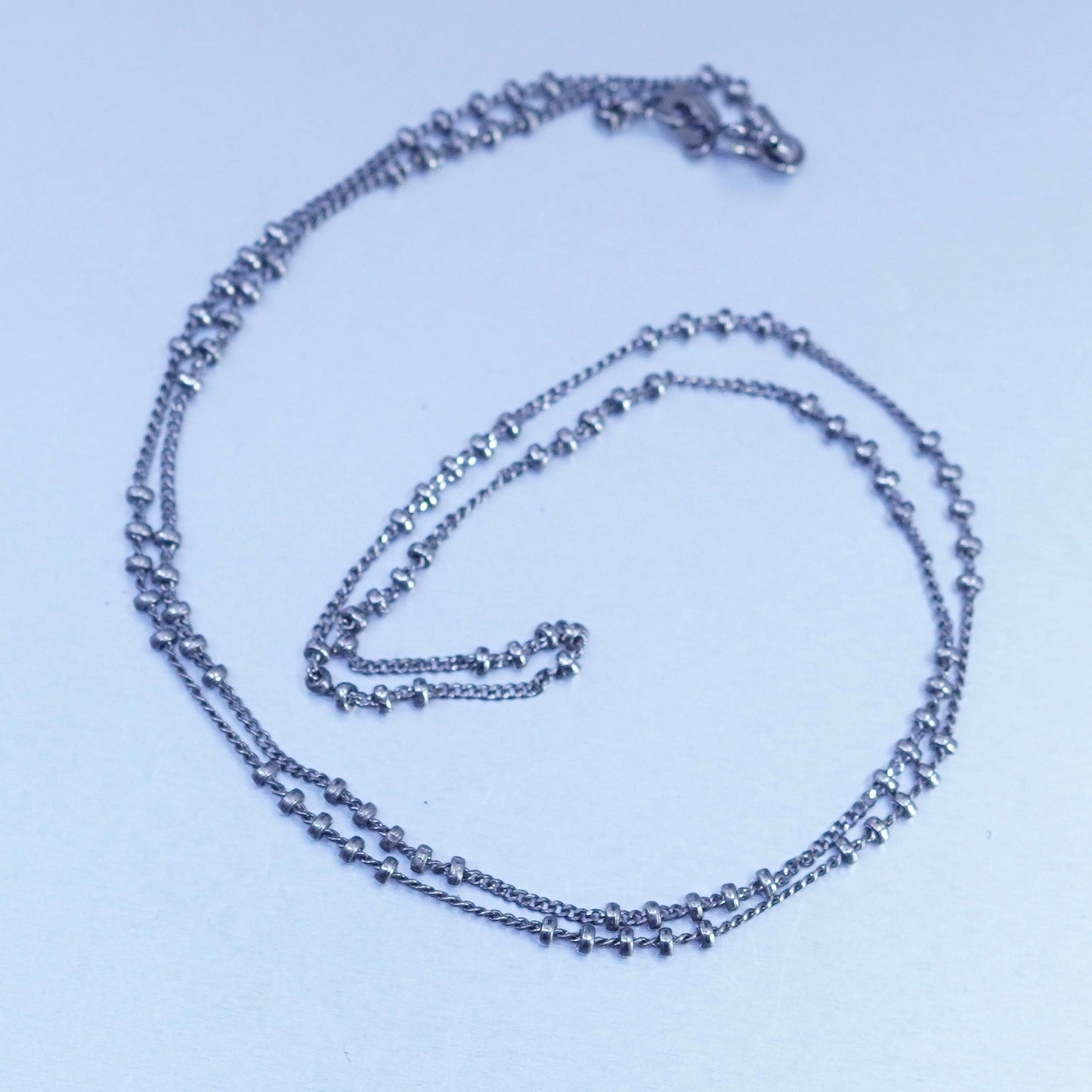 18” 1mm, vintage Italy Sterling 925 silver curb chain necklace with beads