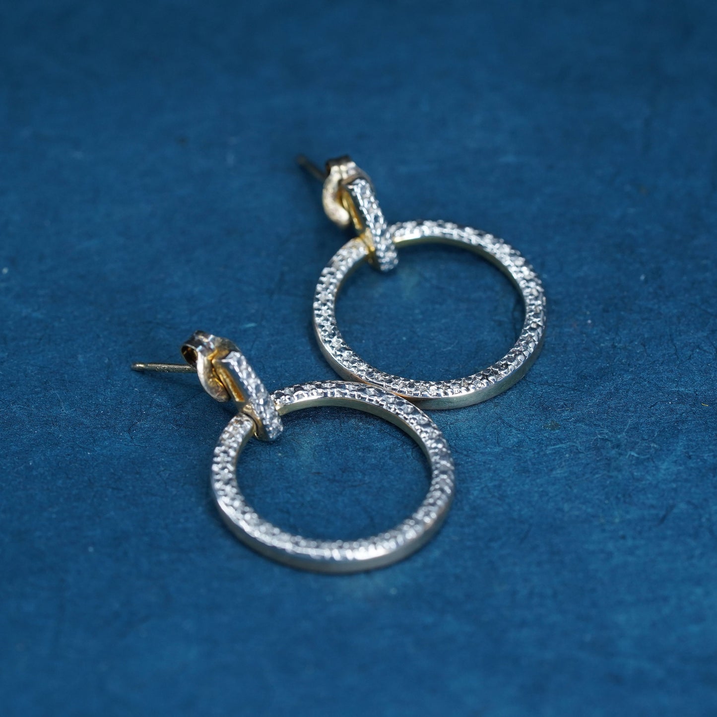 vermeil gold over Sterling silver handmade earrings, 925 circle with diamonds