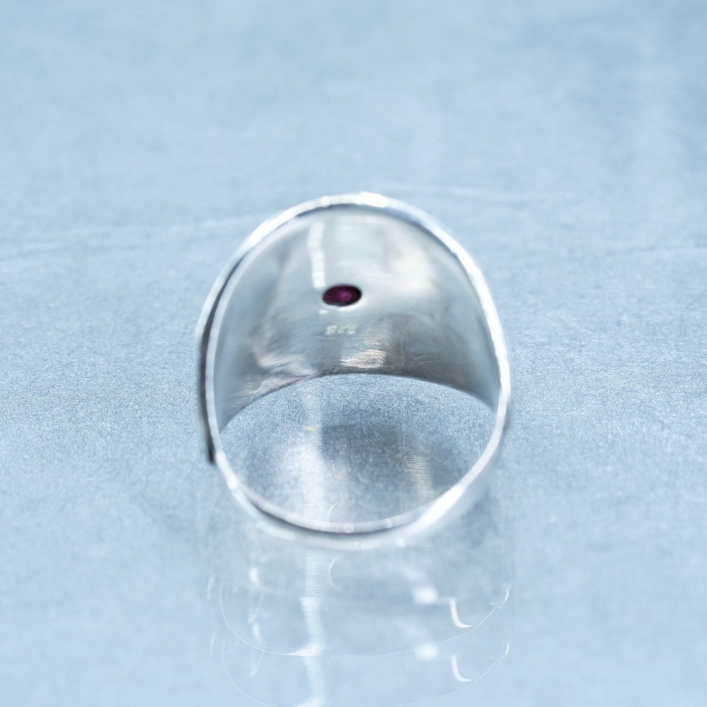 Size 8.25, vintage Sterling 925 silver handmade bali ring with ruby