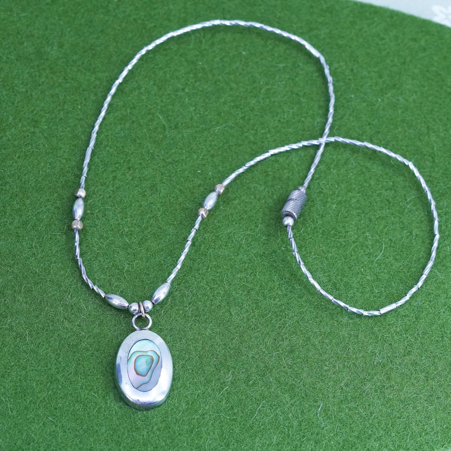 16", 1mm, sterling silver necklace, liquid silver chain with abalone pendant