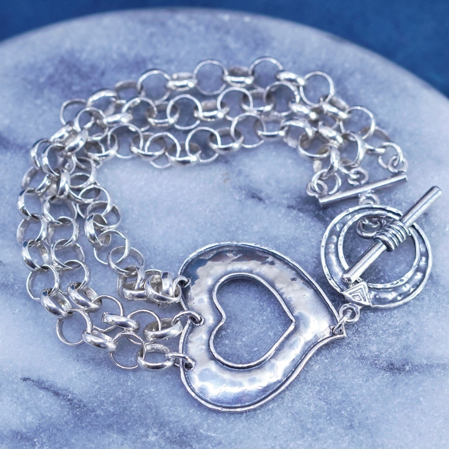 6.5”, sterling silver 925 multi strands circle chain bracelet with heart
