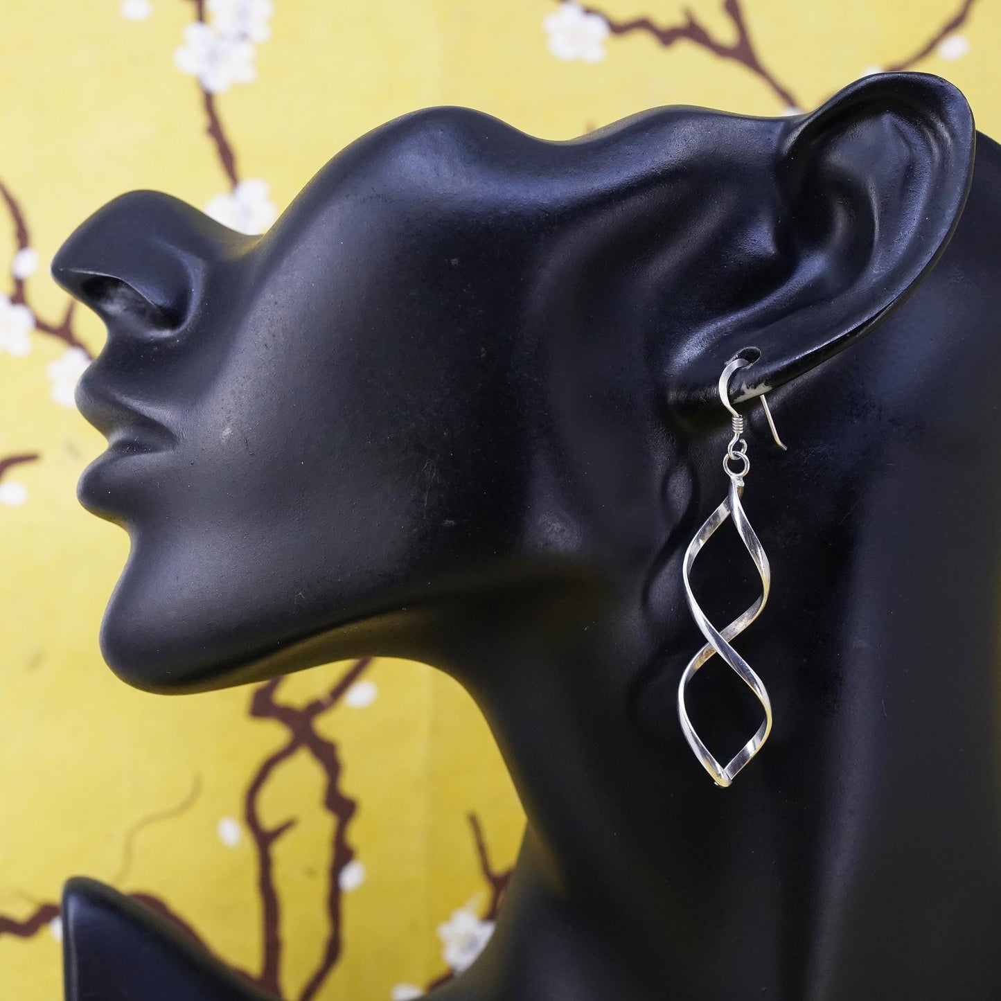 Vintage Sterling silver handmade earrings, 925 twisted dangle