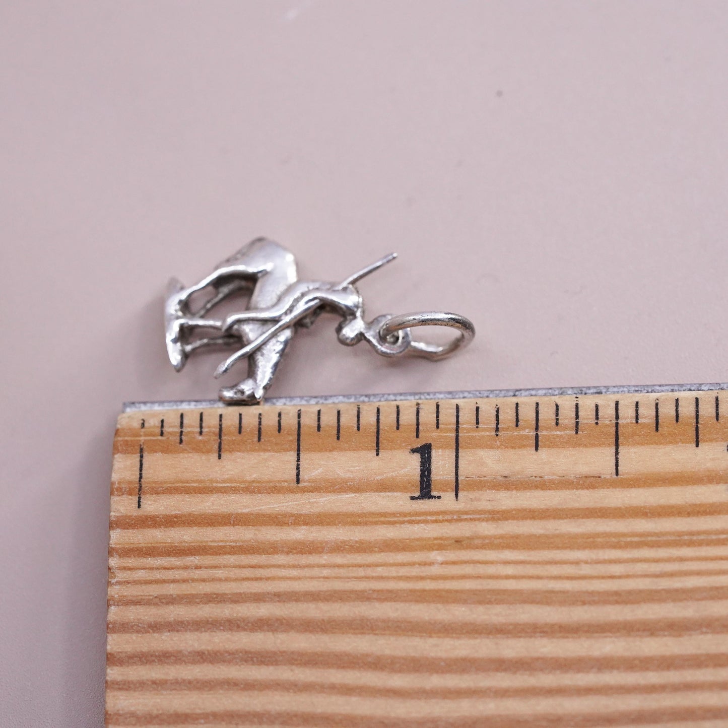 Vintage sterling silver handmade pendant, 925 tired horse and rider charm