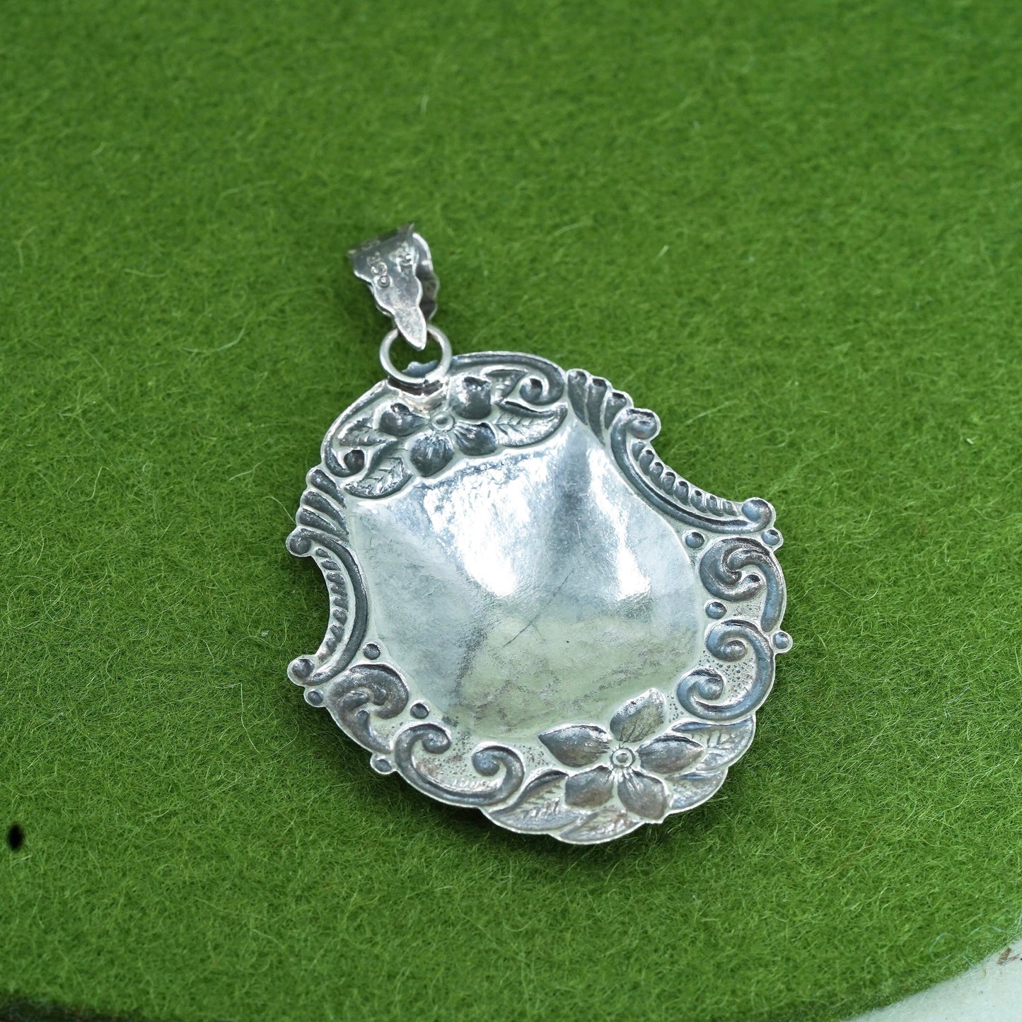Vintage sterling silver blank textured tag charm, 925 pendant
