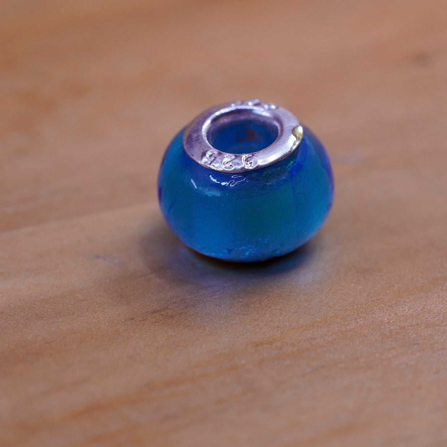 Vintage handmade blue Murano glass bead Sterling 925 silver charm