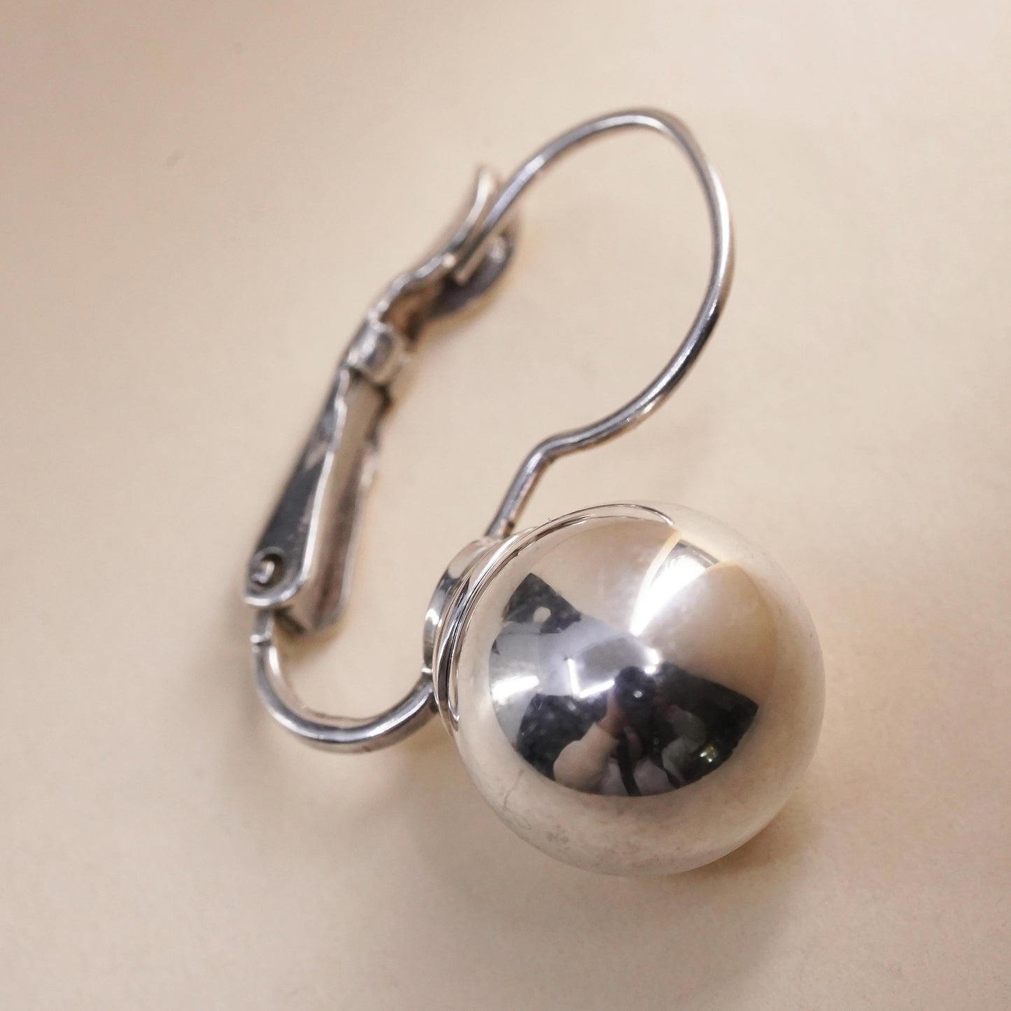 modernist sterling silver 925 handmade single bead earring with lever back