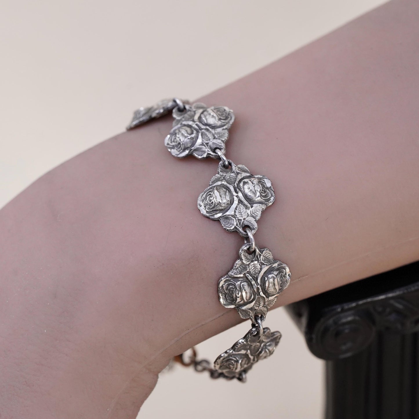 7", Sterling Silver Catholic Rosary Bracelet, Rose Religious Virgin Mary Saints