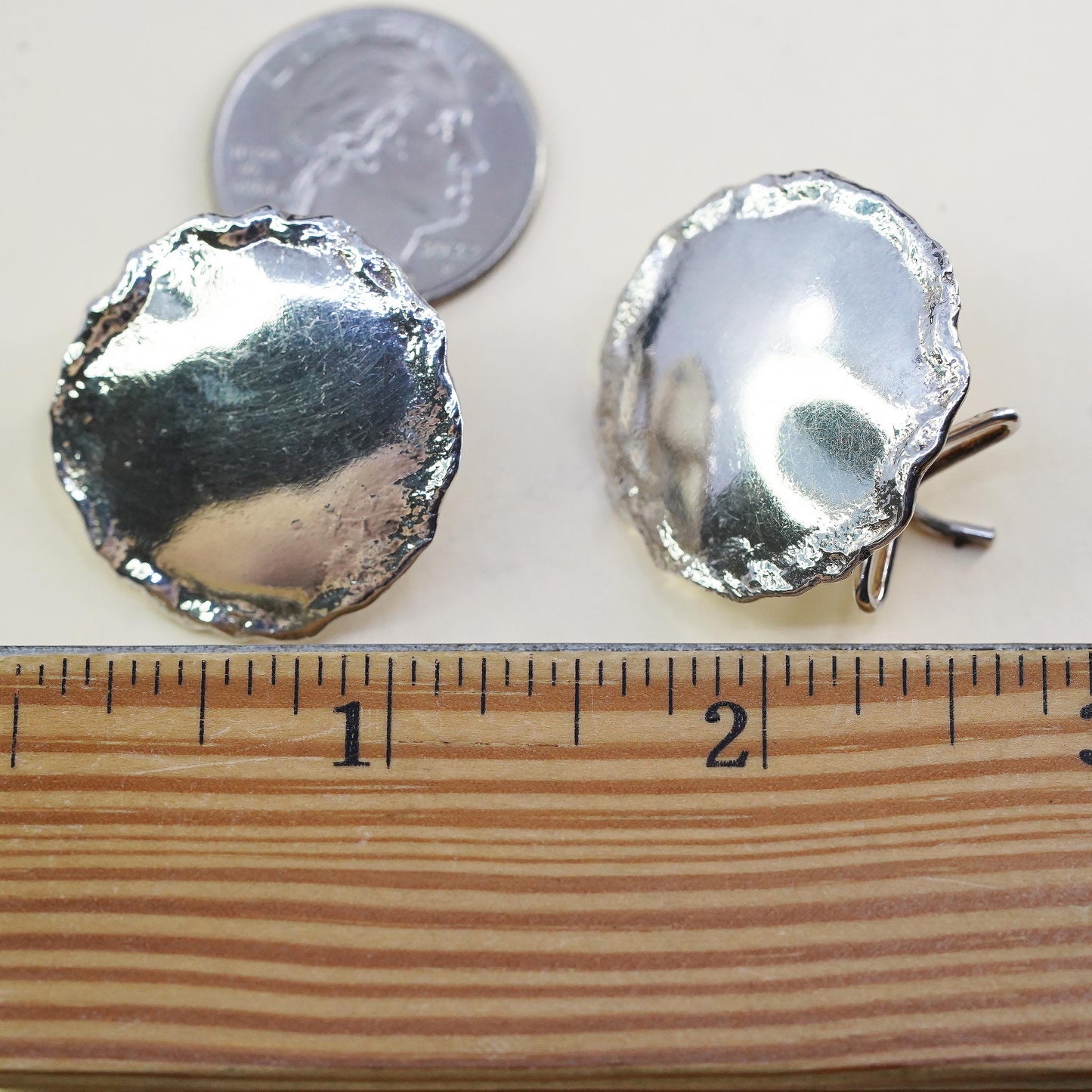 Vintage Rustic Sterling Silver Organic Disc Studs, Artisan 925 Silver Earrings