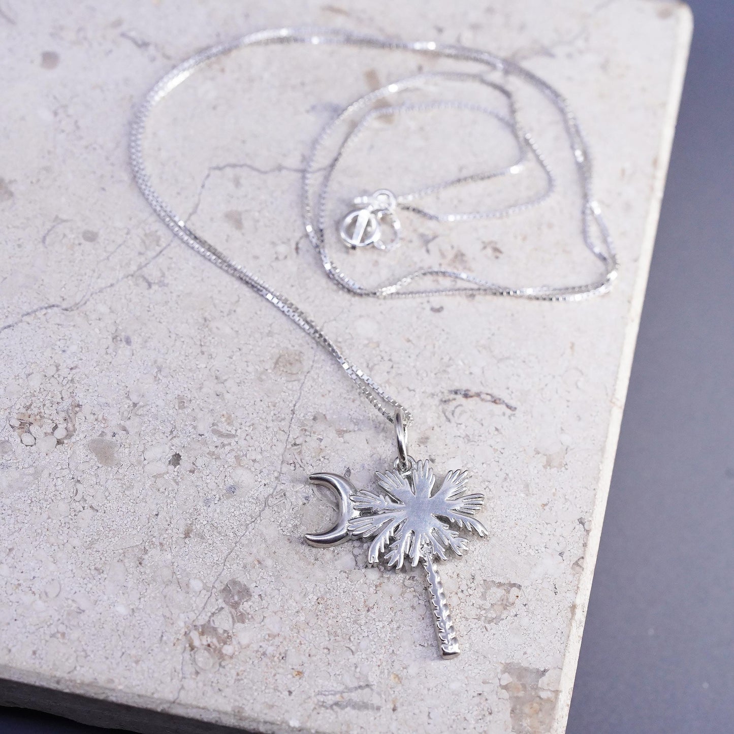 20", Sterling silver necklace, 925 Palmetto Tree Moon South Carolina State