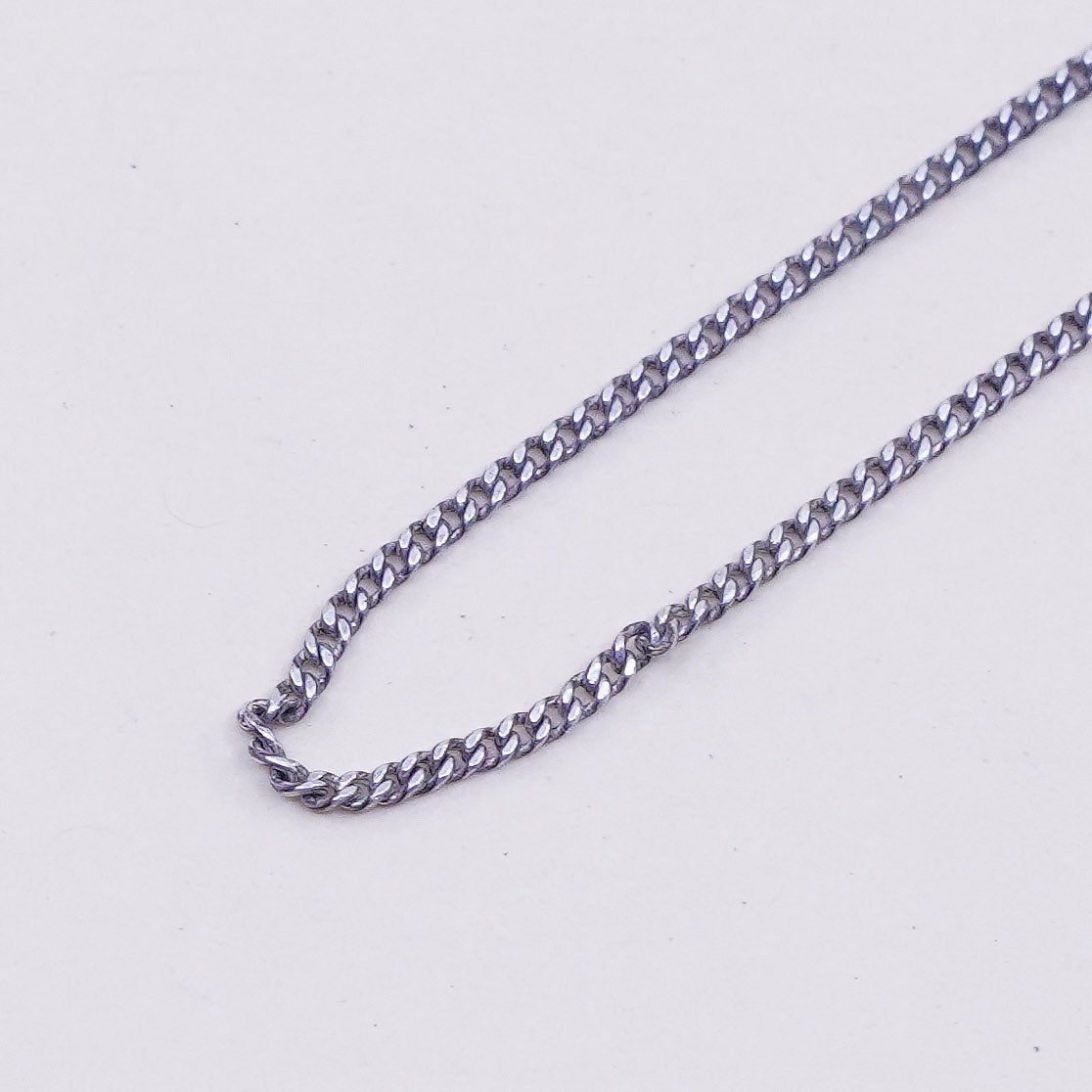 18”, 1mm, italy sterling silver handmade necklace, 925 curb chain, stamped Sterling