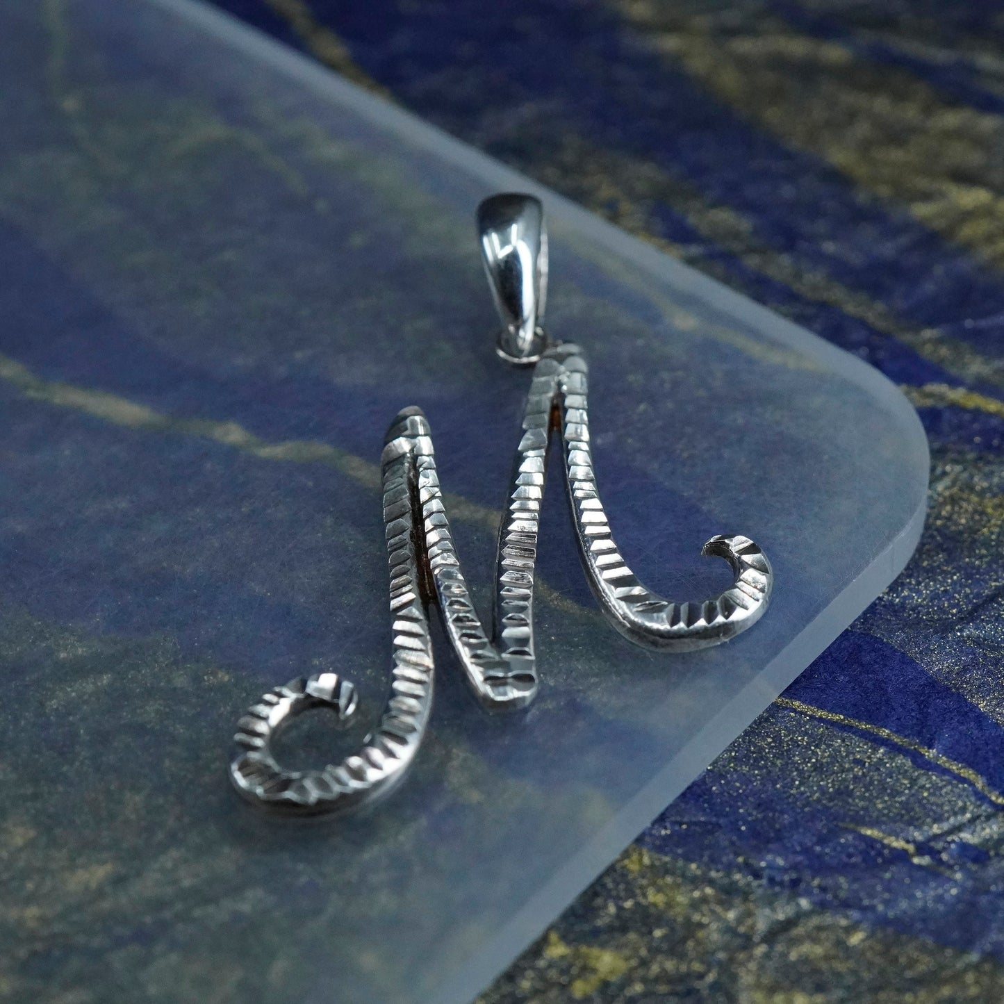 Vintage sterling silver handmade pendant, 925 charm, letter “M”