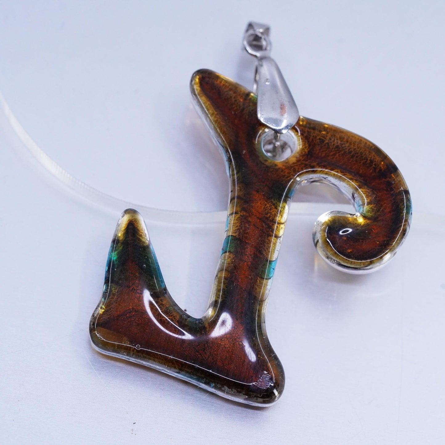 Vintage Dichroic Glass letter L pendant with 18K GF bail