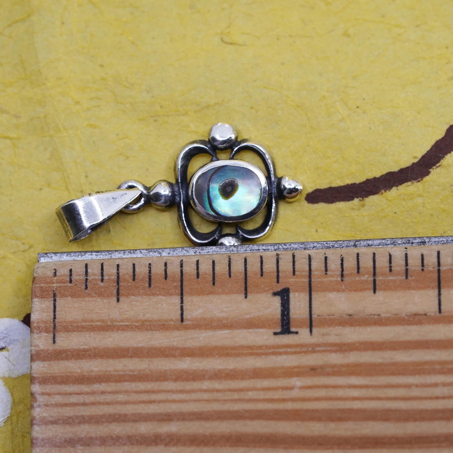 Vintage Sterling 925 silver handmade pendant with abalone inlay