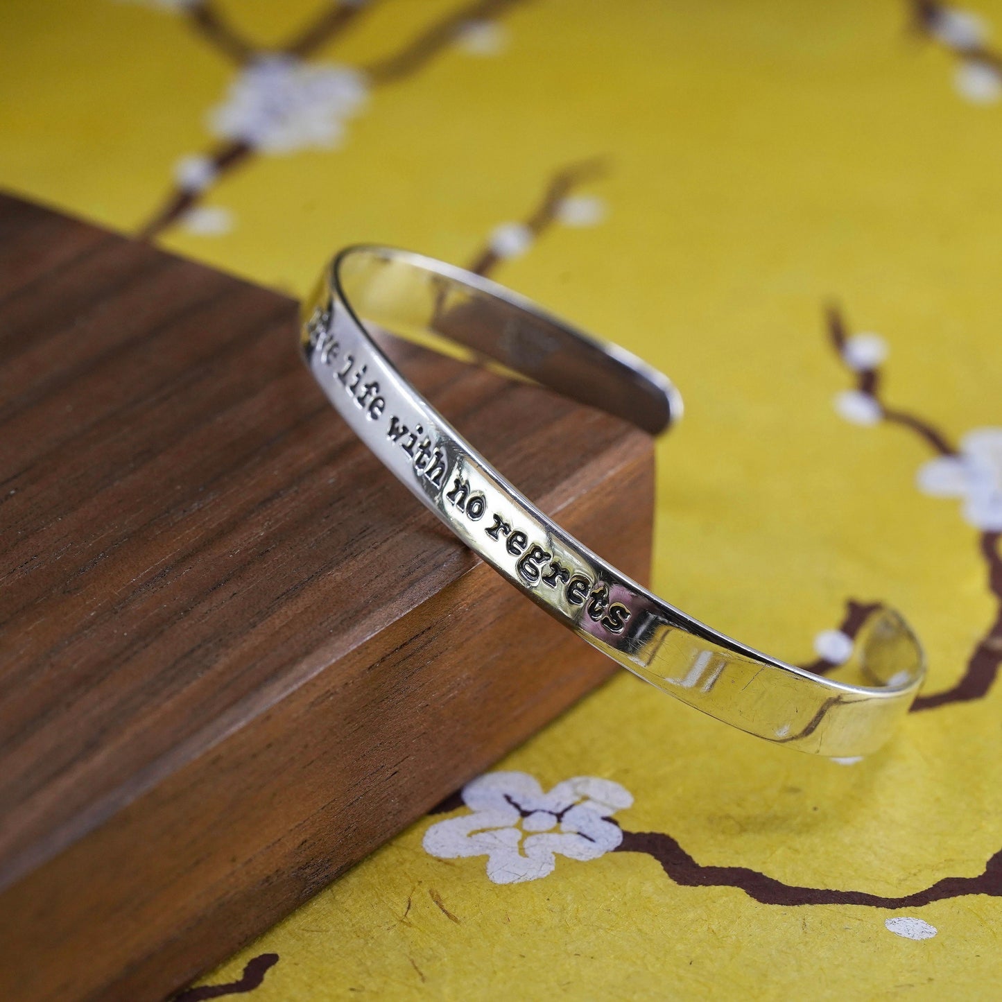 6", VTG Far fetched Sterling silver bracelet, 925 cuff “live life no regrets