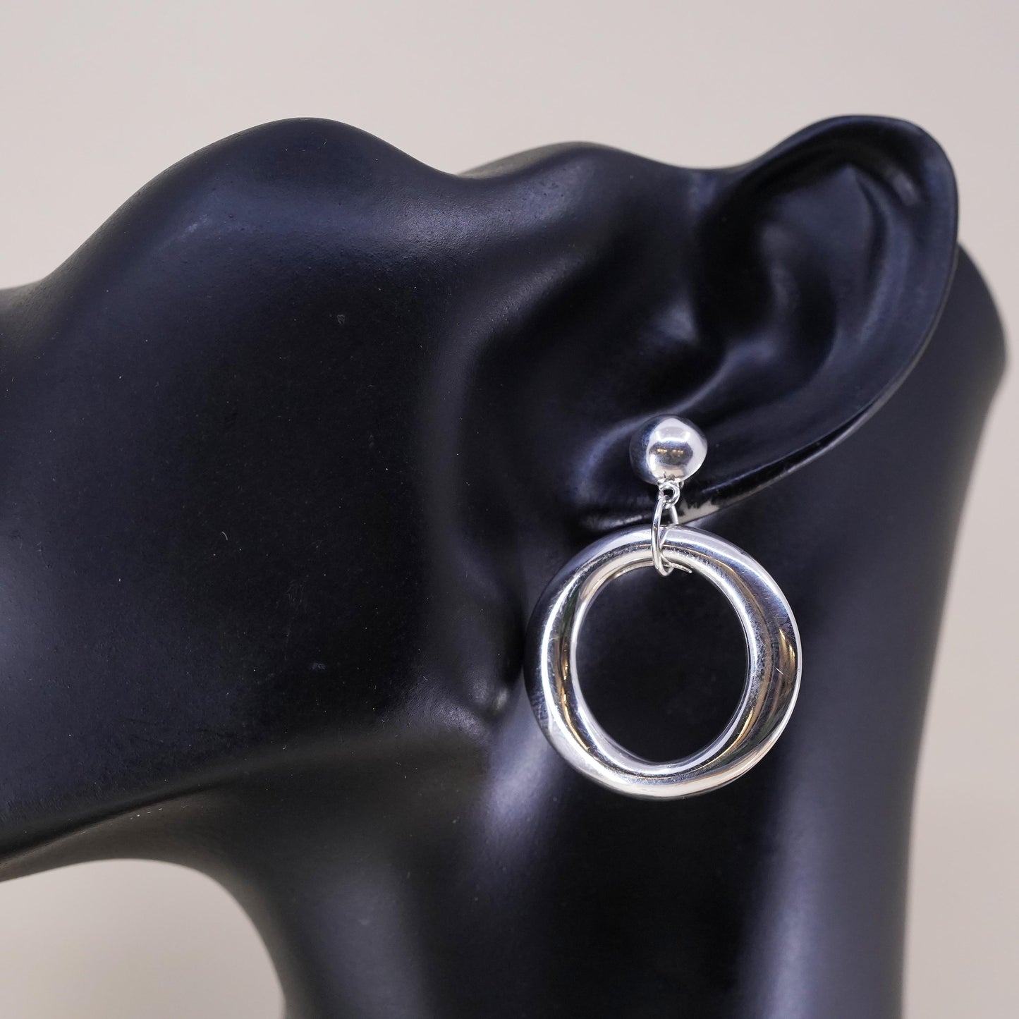 Vintage sterling silver handmade earrings, 925 circles dangles