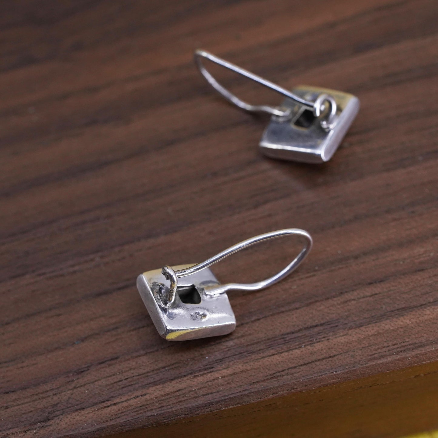 Vintage Sterling 925 silver handmade square earrings with amethyst