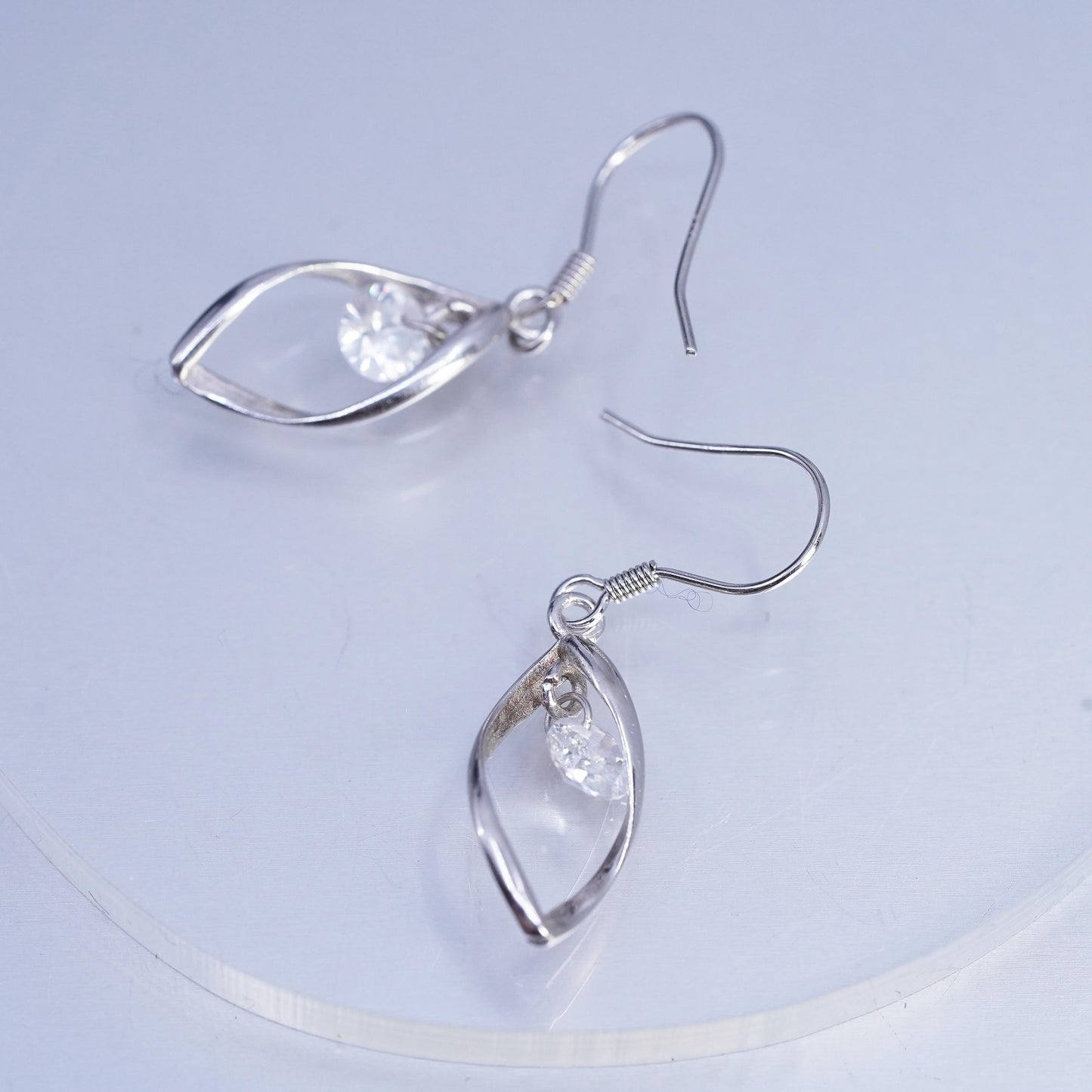 Vintage Sterling 925 silver handmade twisted earrings with Cz