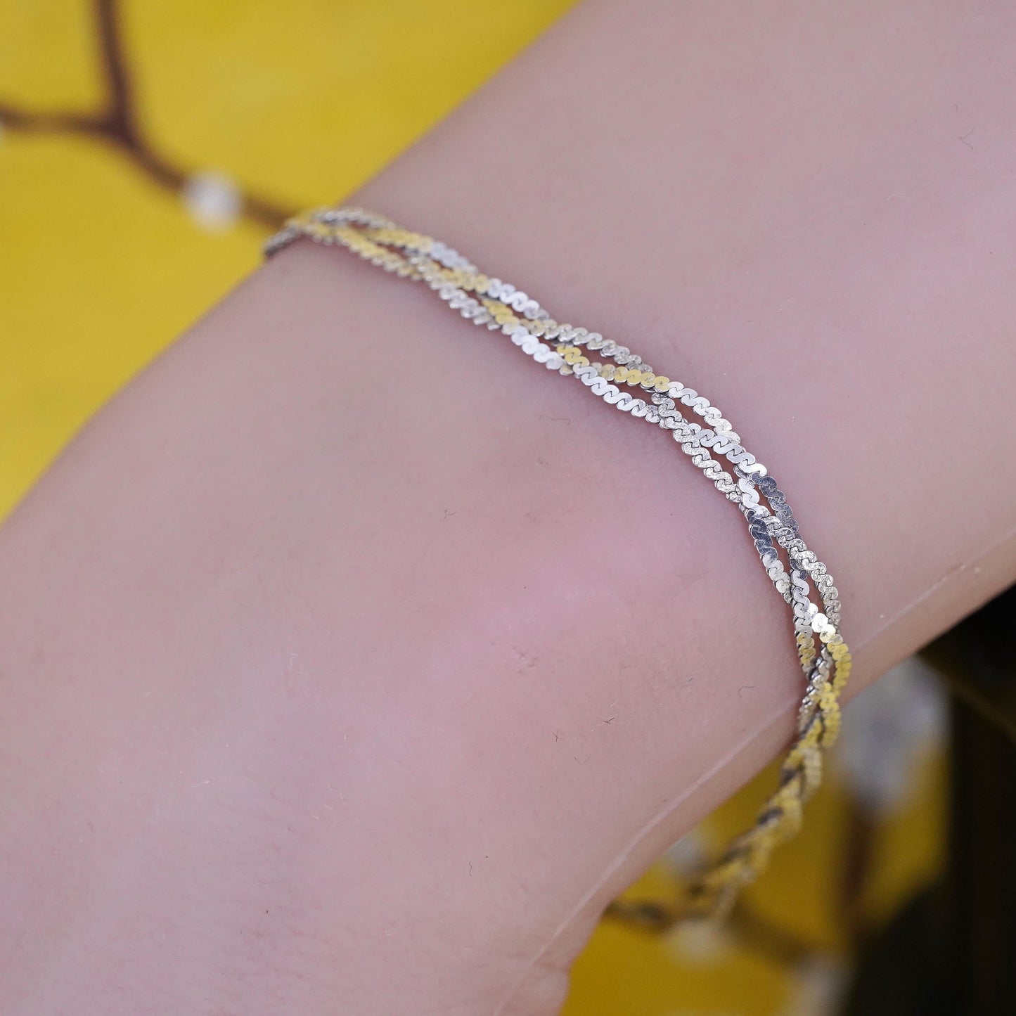 7" Mexican Sterling silver braided woven s link bracelet, 3 strands 925 chain