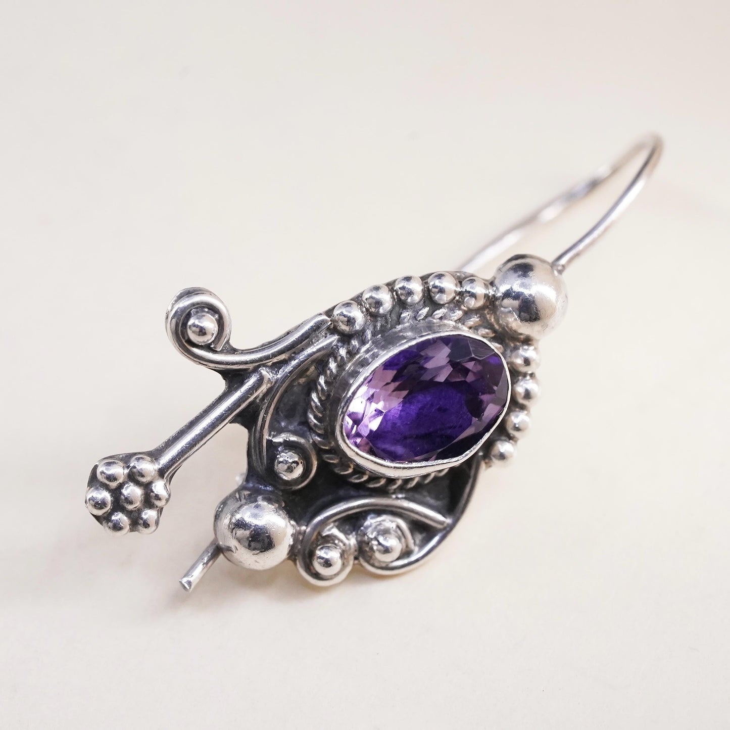 Southwestern sterling silver 925 handmade single earring with amethyst
