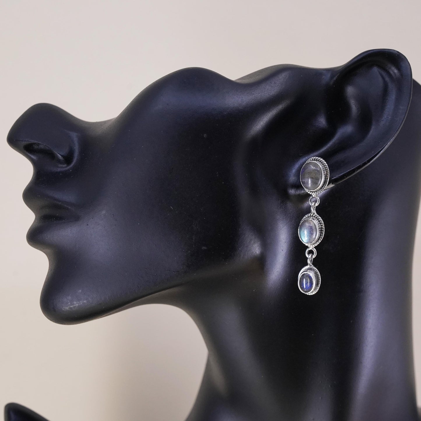 Vintage R&G Sterling 925 silver handmade earrings with moonstone