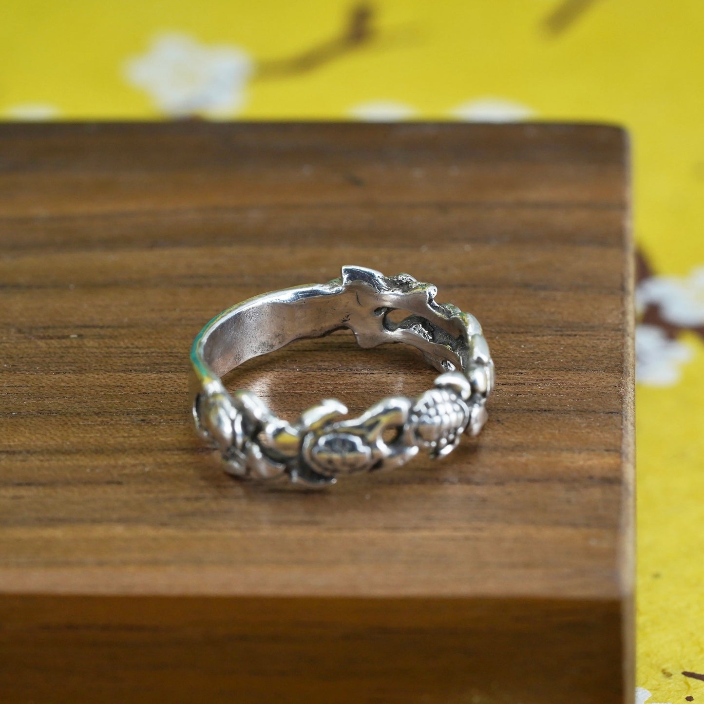 Size 8.25, vintage Mexico Sterling silver handmade ring, 925 sea turtle band
