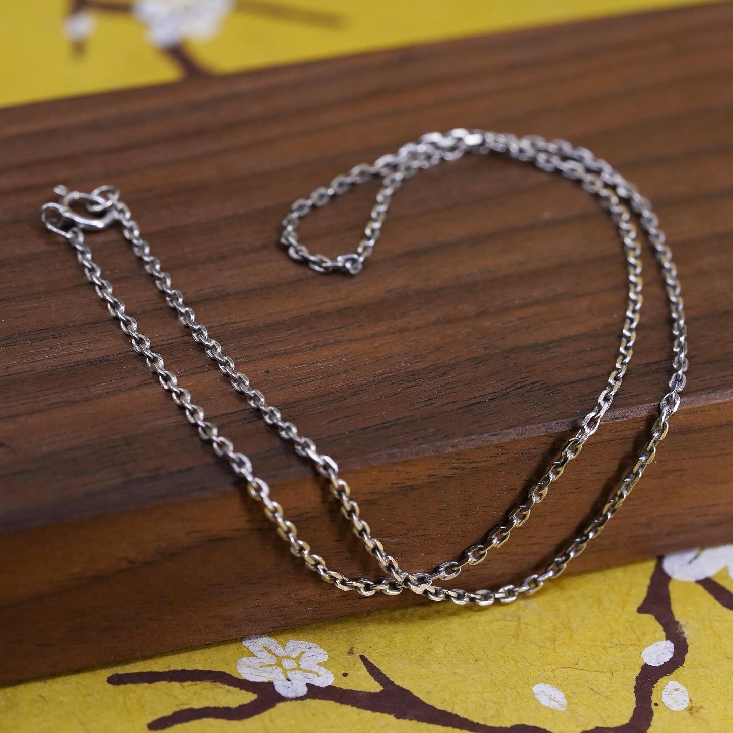 16" 1.6mm, vintage Sterling silver necklace, 925 edgy oval chain