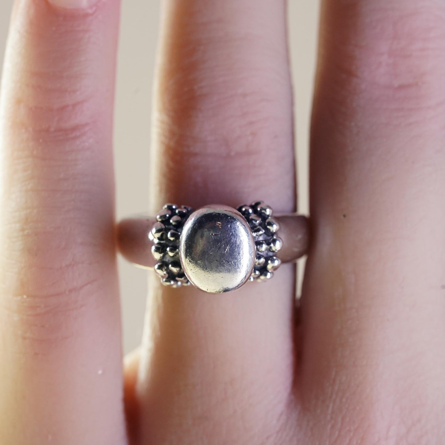 Size 9, vintage Sterling silver handmade ring, 925 beads band