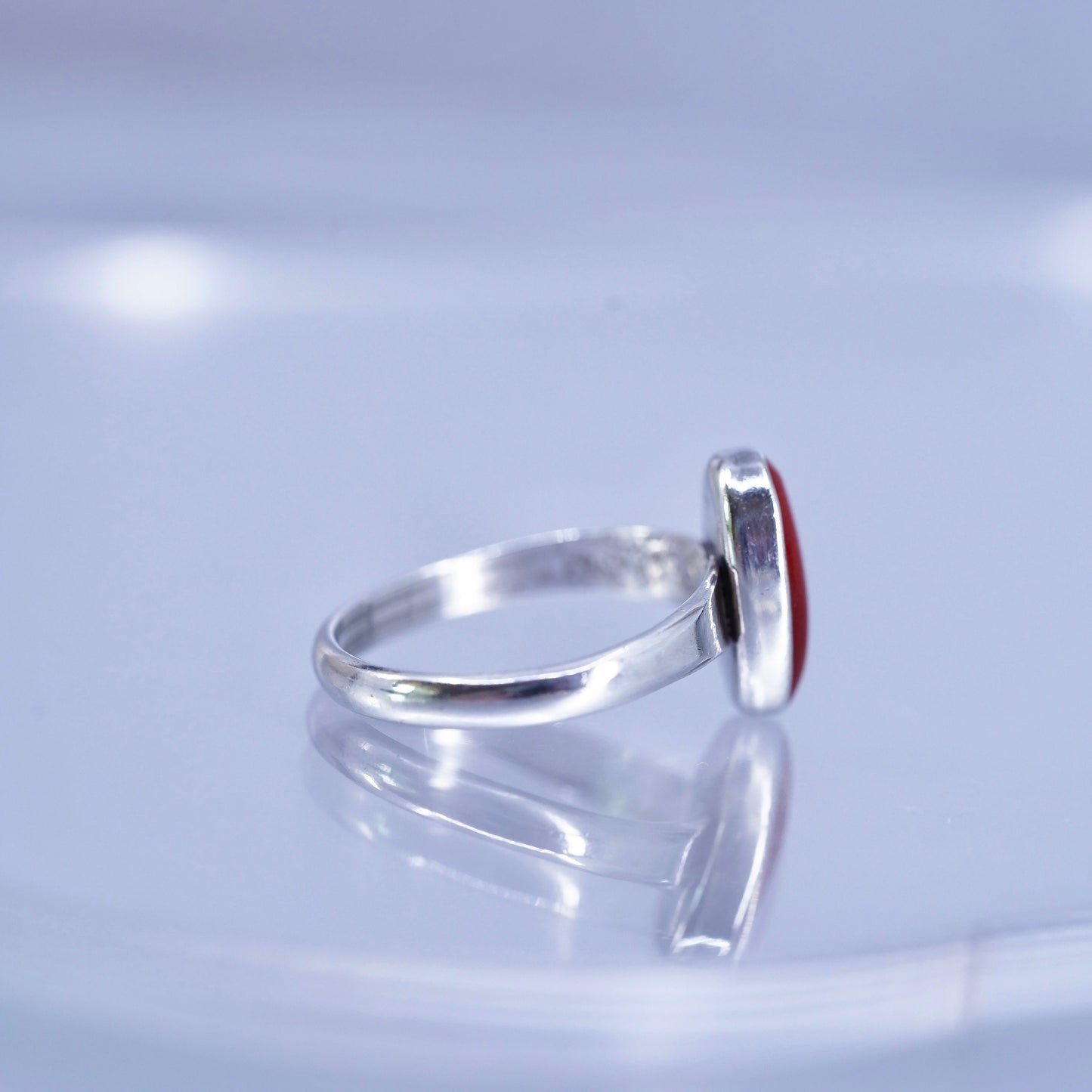 Size 6.25, southwestern Sterling 925 silver handmade band ring with oval coral