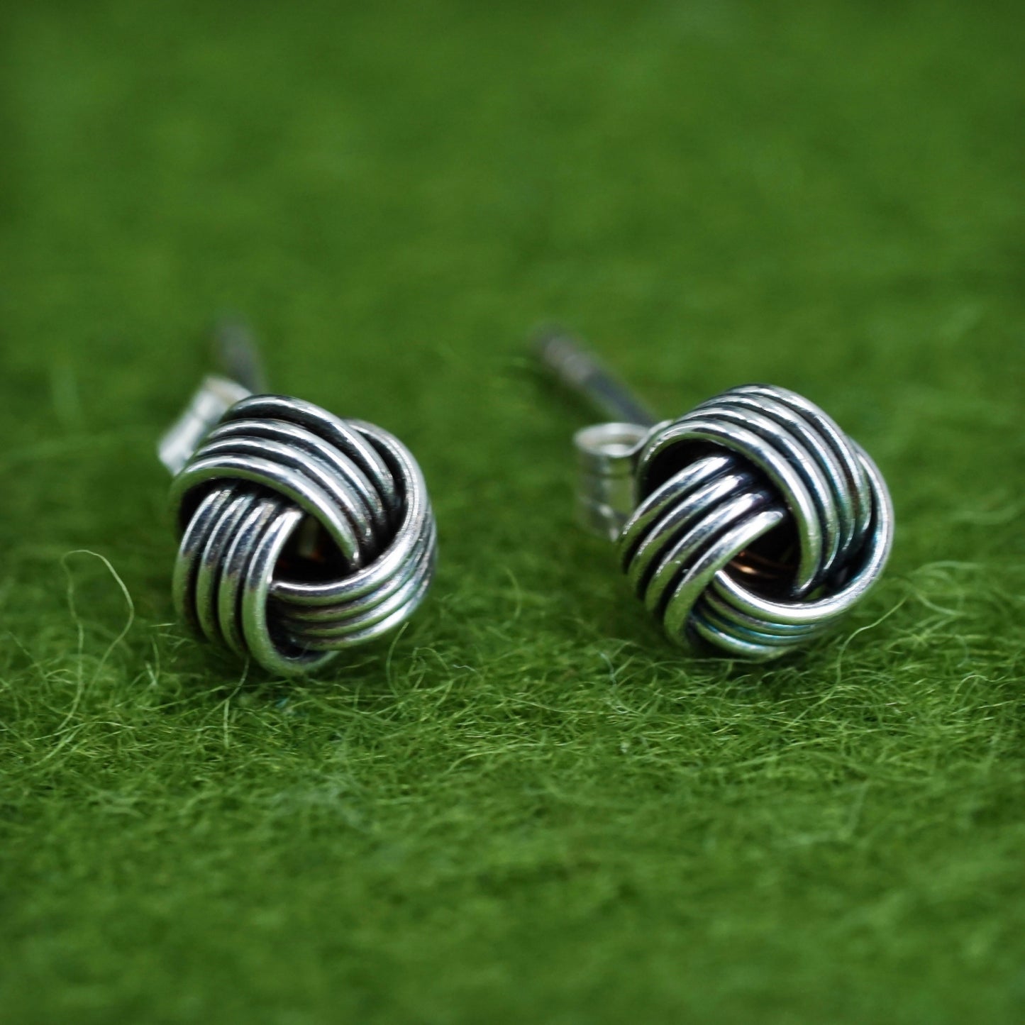 Vintage Sterling 925 silver handmade earrings, entwined cable studs