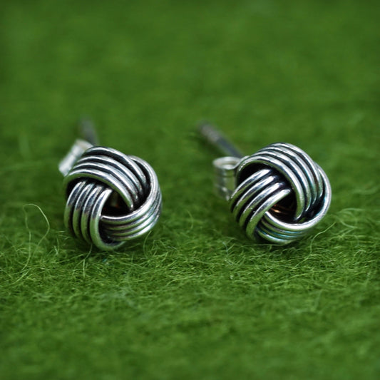 Vintage Sterling 925 silver handmade earrings, entwined cable studs