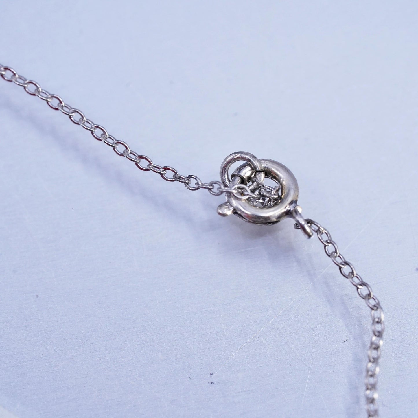 15", vintage Sterling 925 silver handmade circle necklace with heart pendant