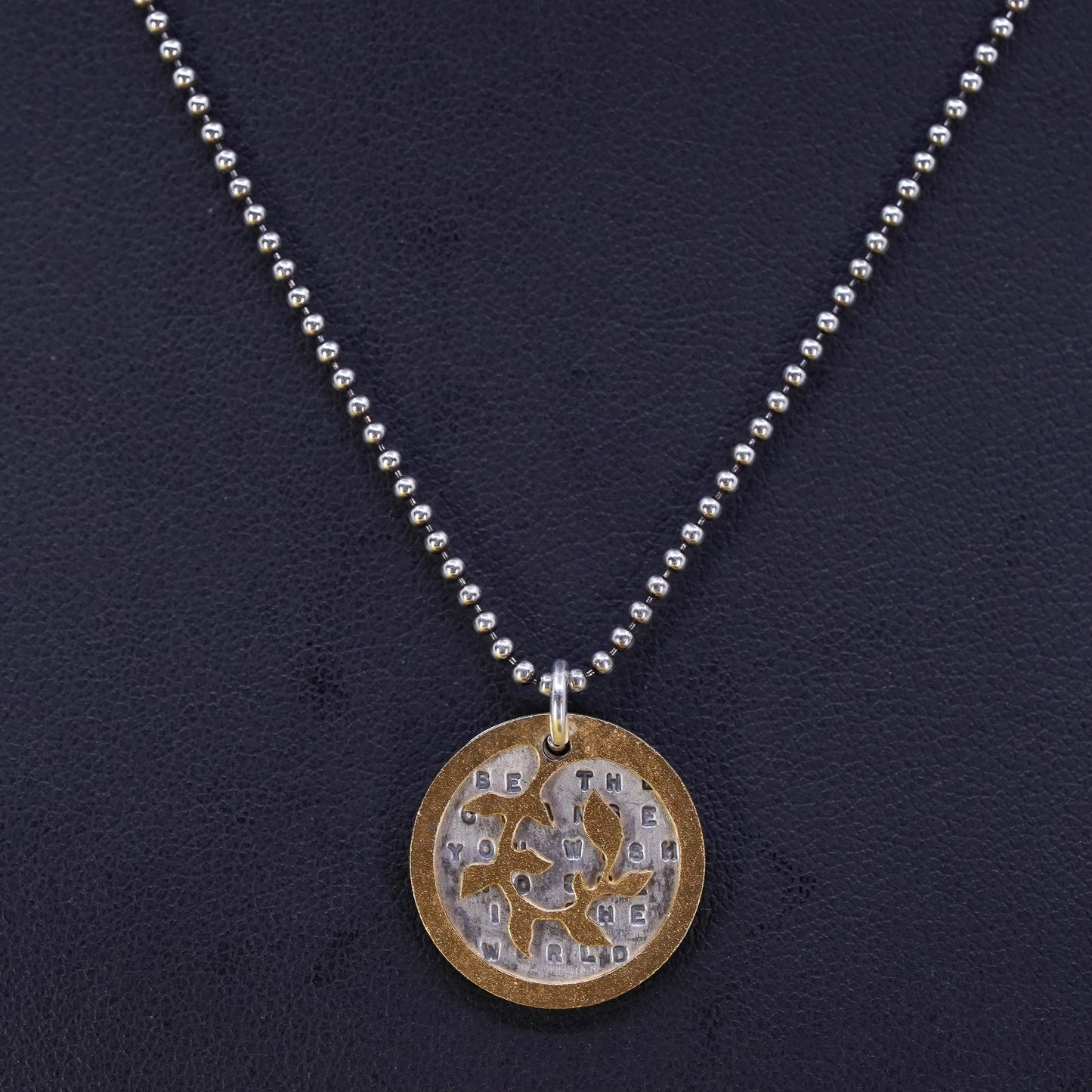 16", Kathy Bransfield two tone Sterling 925 Silver bead Necklace tree pendant