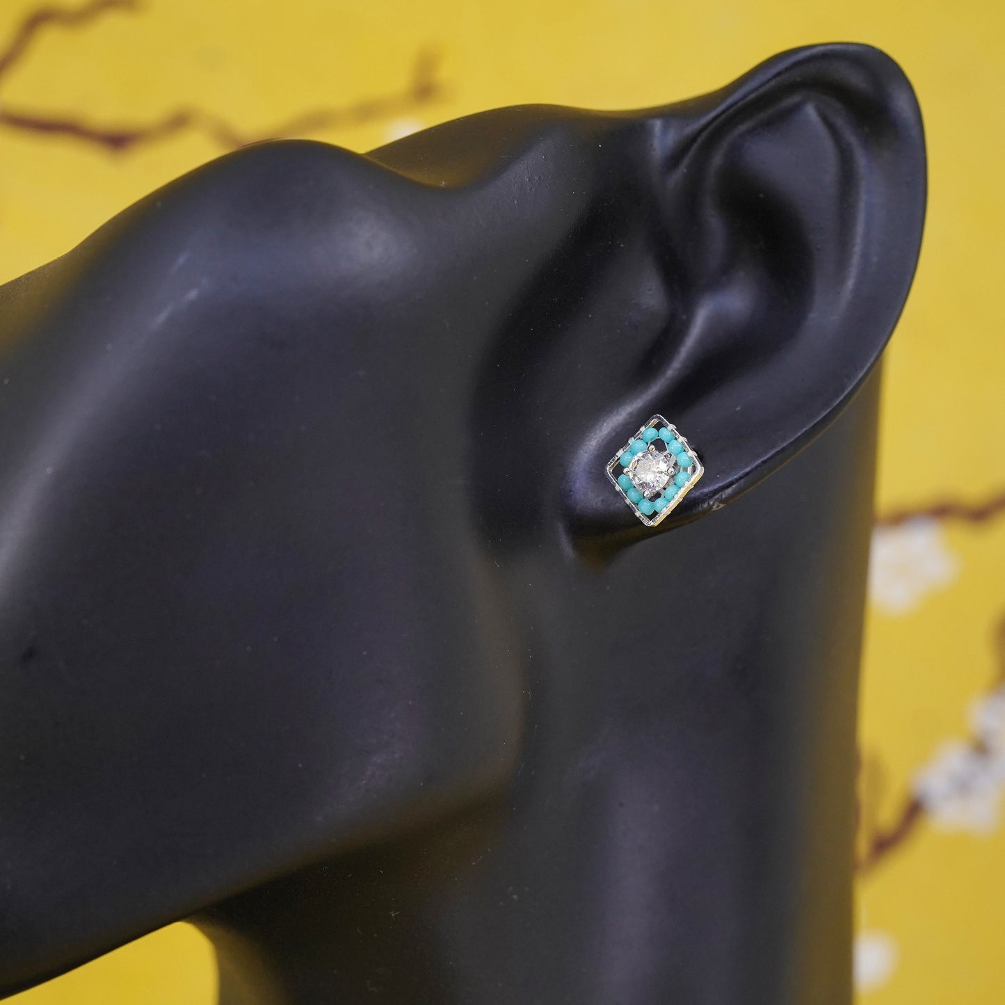 southwestern Sterling Silver Native American Earrings, 925 studs with turquoise