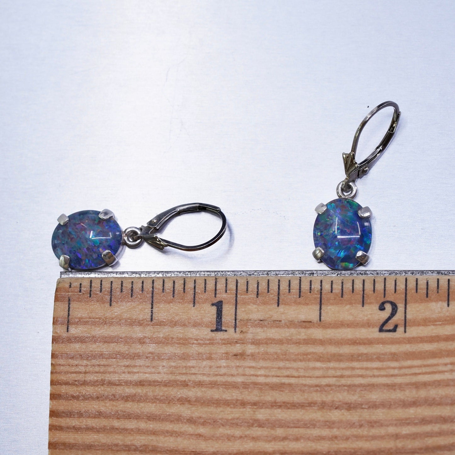 Vintage southwestern Sterling silver handmade earrings, 925 oval dangles opal
