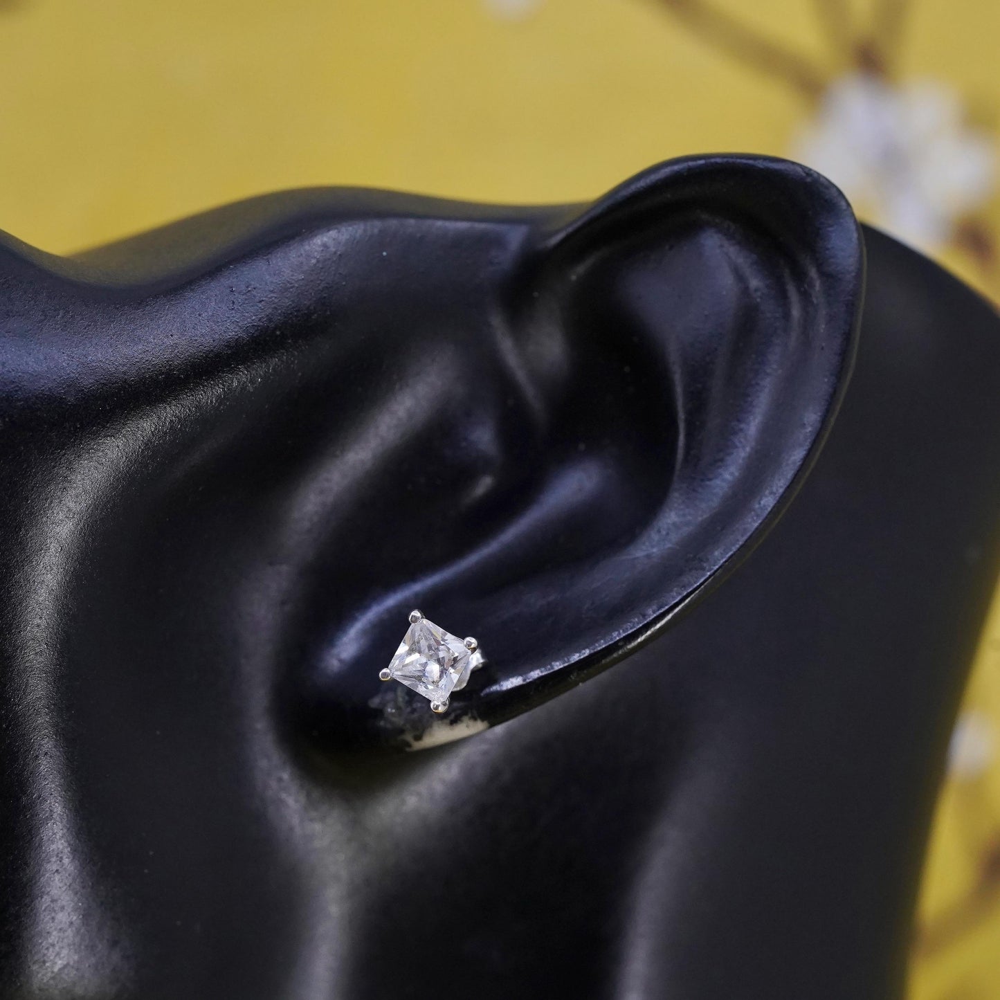 5mm, Sterling silver clear square crystal studs, cz earrings